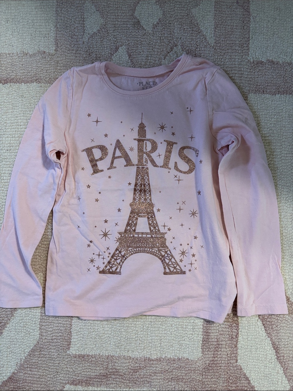 The Children's Place Light Pink Long Sleeve Tee with Glitter Eiffel Tower